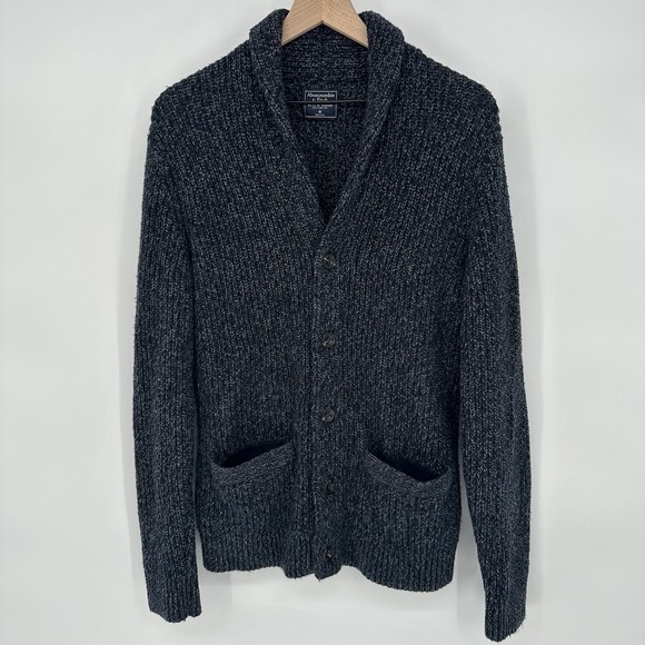 Abercrombie & Fitch Cardigan Mens M Blue Shawl Collar Wool Blend Knit Sweater - Picture 1 of 8